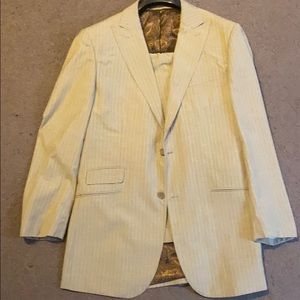 44L 2 piece tan with white stripes men’s suit